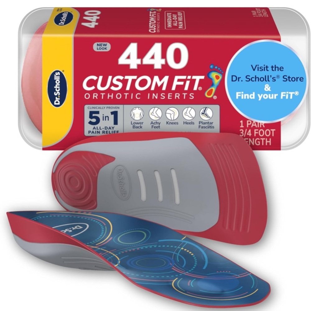Custom Fit Orthotics 3/4 Length Inserts CF 440, 5-in-1 All-Day Pain Relief